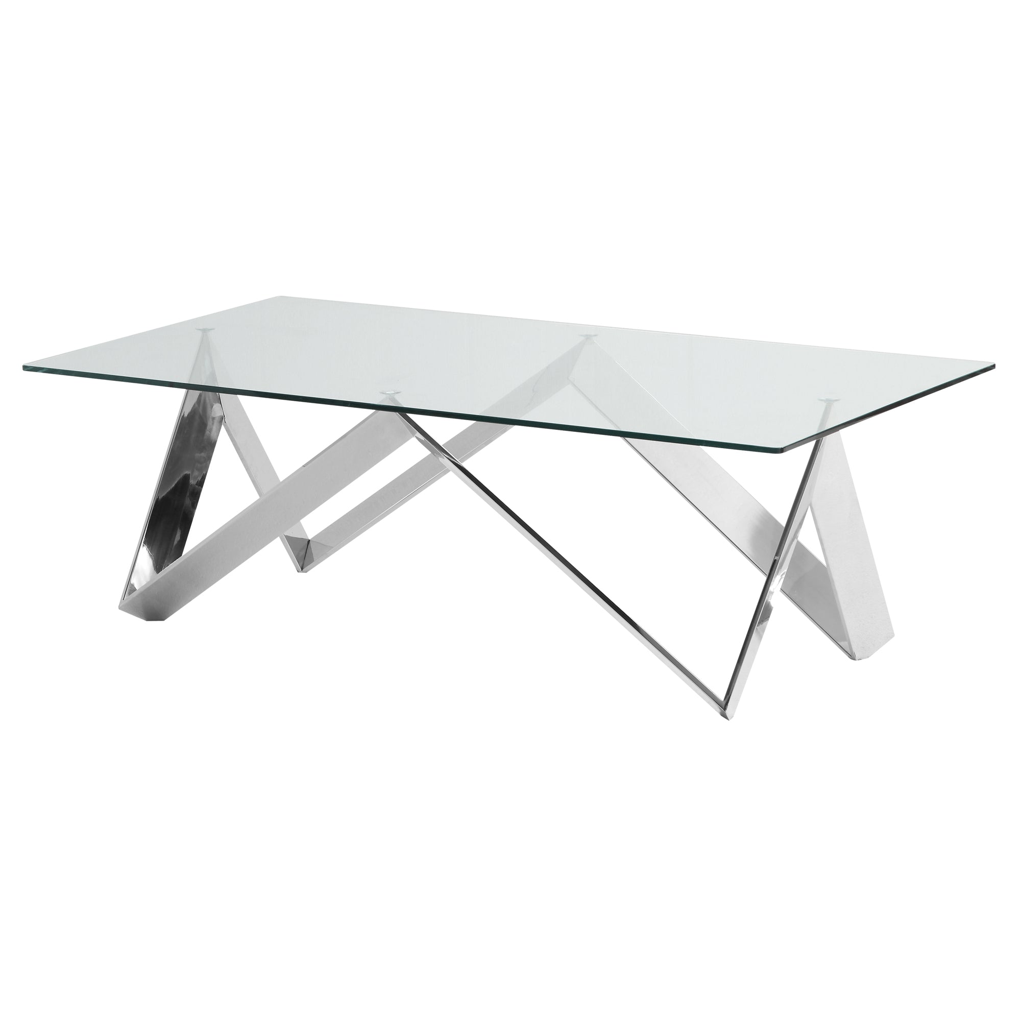 Armen Living Lcsccoglpl Scarlett Contemporary Rectangular Coffee Table In Polished Steel Finish With Tempered Glass Top