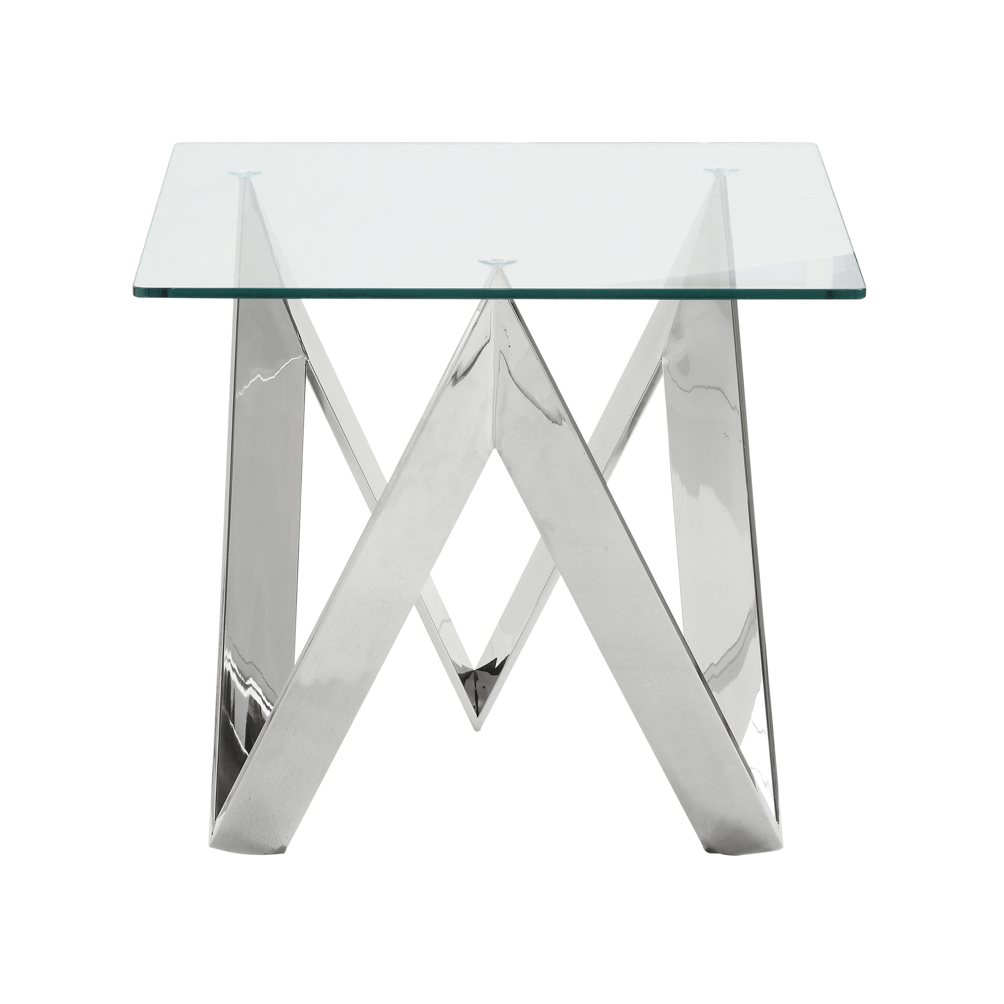Armen Living Lcsclaglpl Scarlett Contemporary Square End Table In Polished Steel Finish With Tempered Glass Top