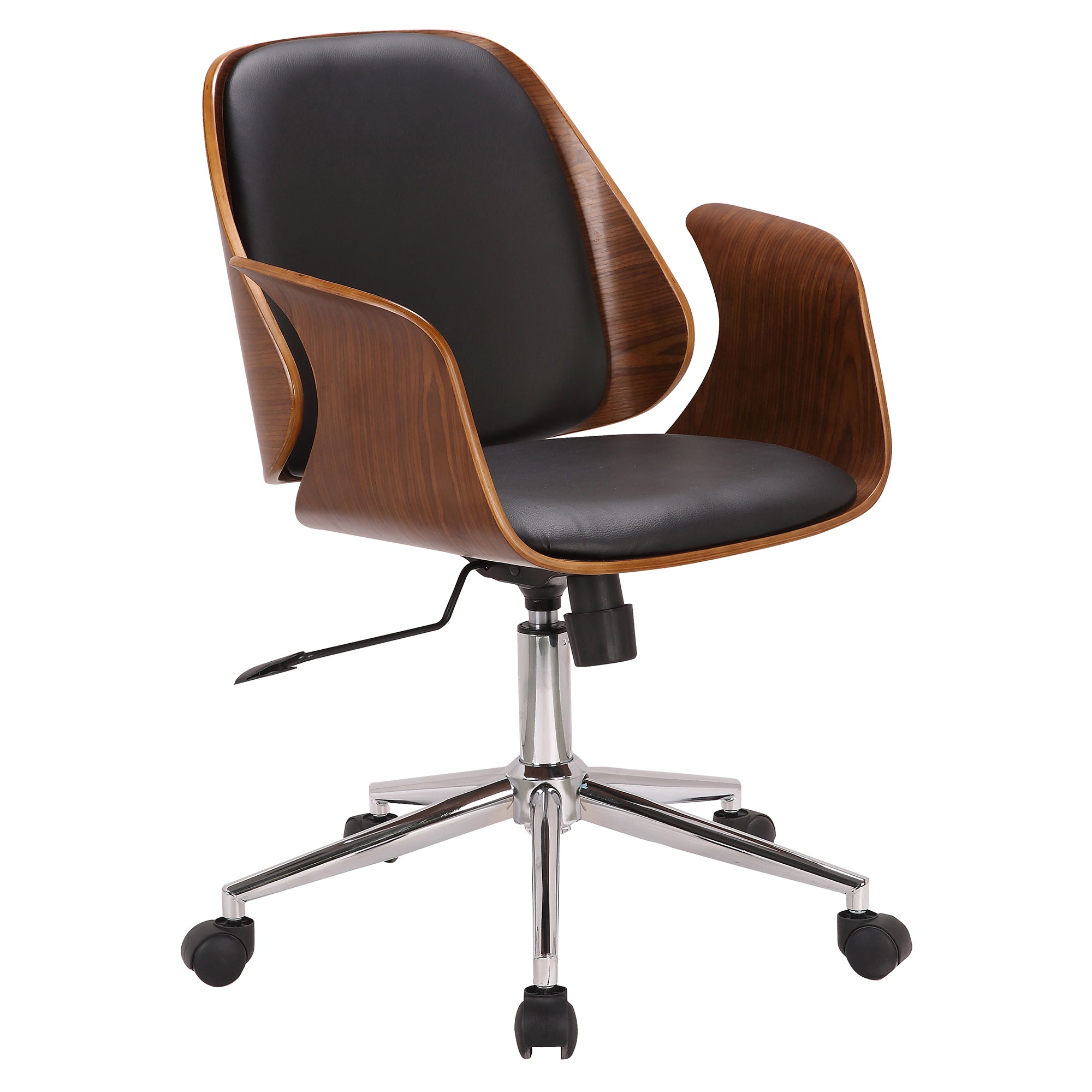 Armen Living Lcsgofchwabl Santiago Mid-century Office Chair In Black Faux Leather With Walnut Wood Finish