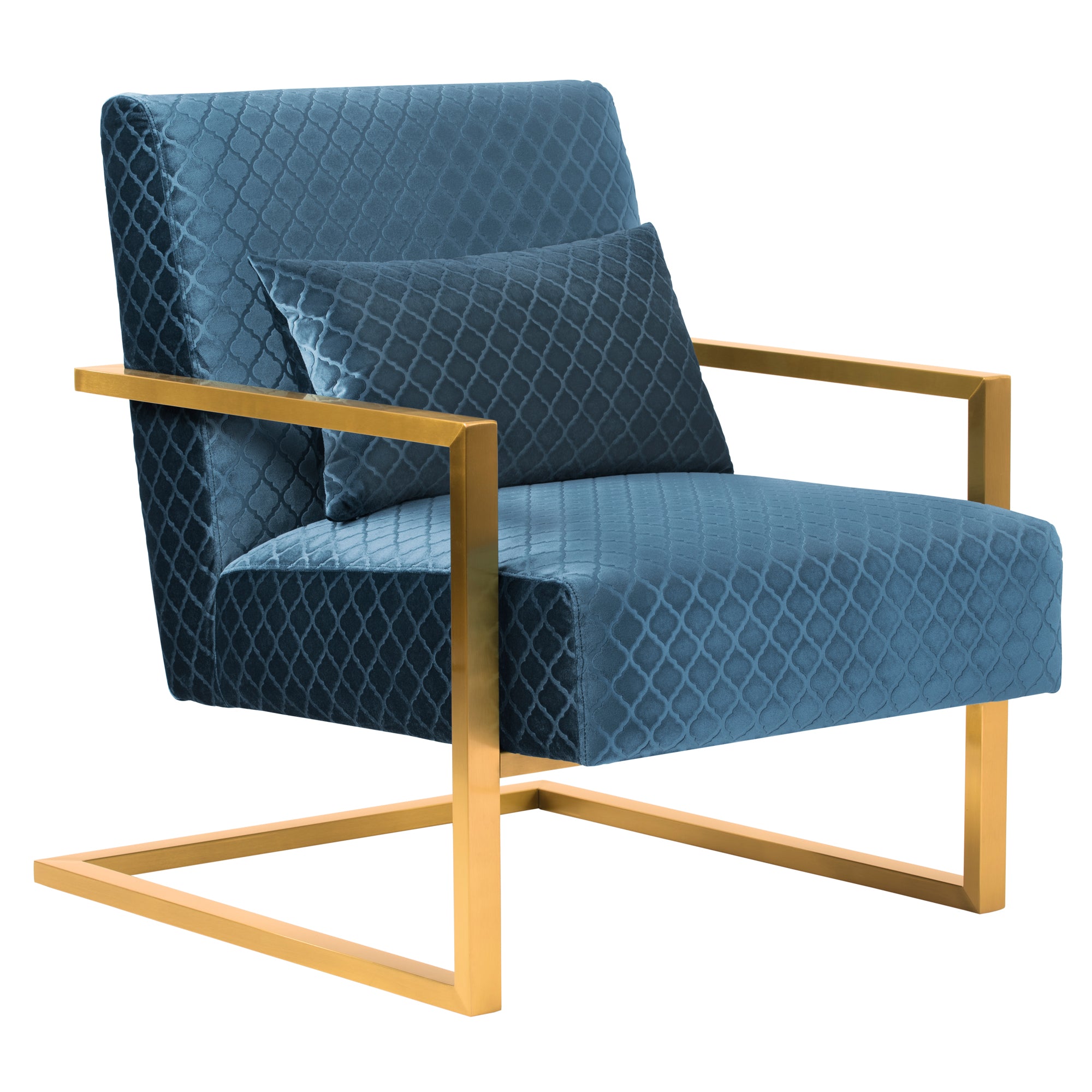 Armen Living Lcskchblue Skyline Contemporary Accent Chair In Blue Velvet With Gold Brushed Steel Finish