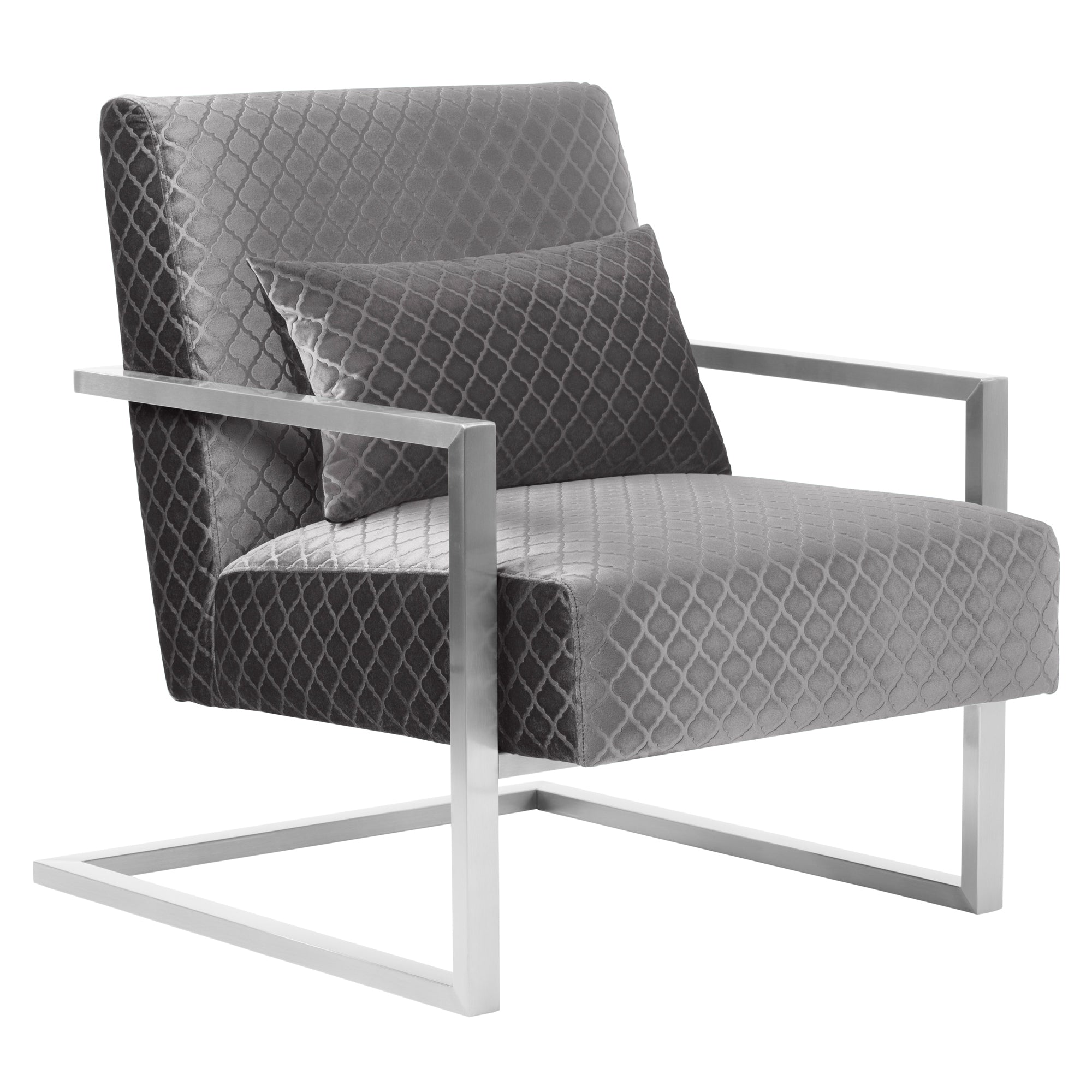 Armen Living Lcskchgray Skyline Contemporary Accent Chair In Gray Velvet With Polished Silver Steel Finish