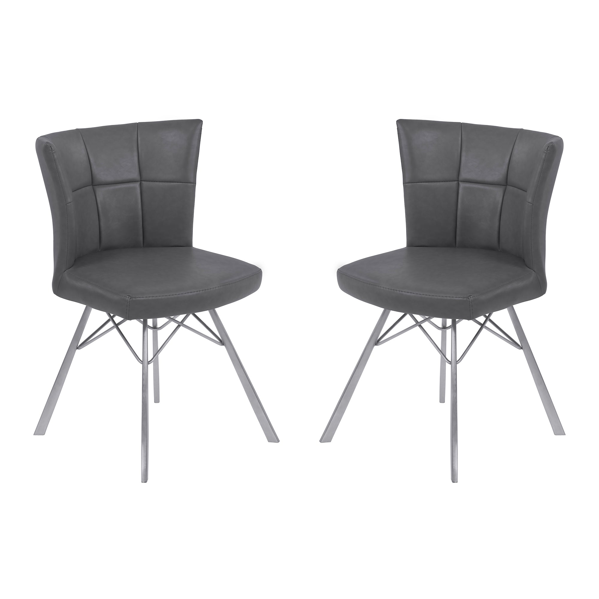 Armen Living Lcspsivgbs Spago Contemporary Dining Chair In Vintage Gray Faux Leather With Brushed Stainless Steel Finish - Set Of 2