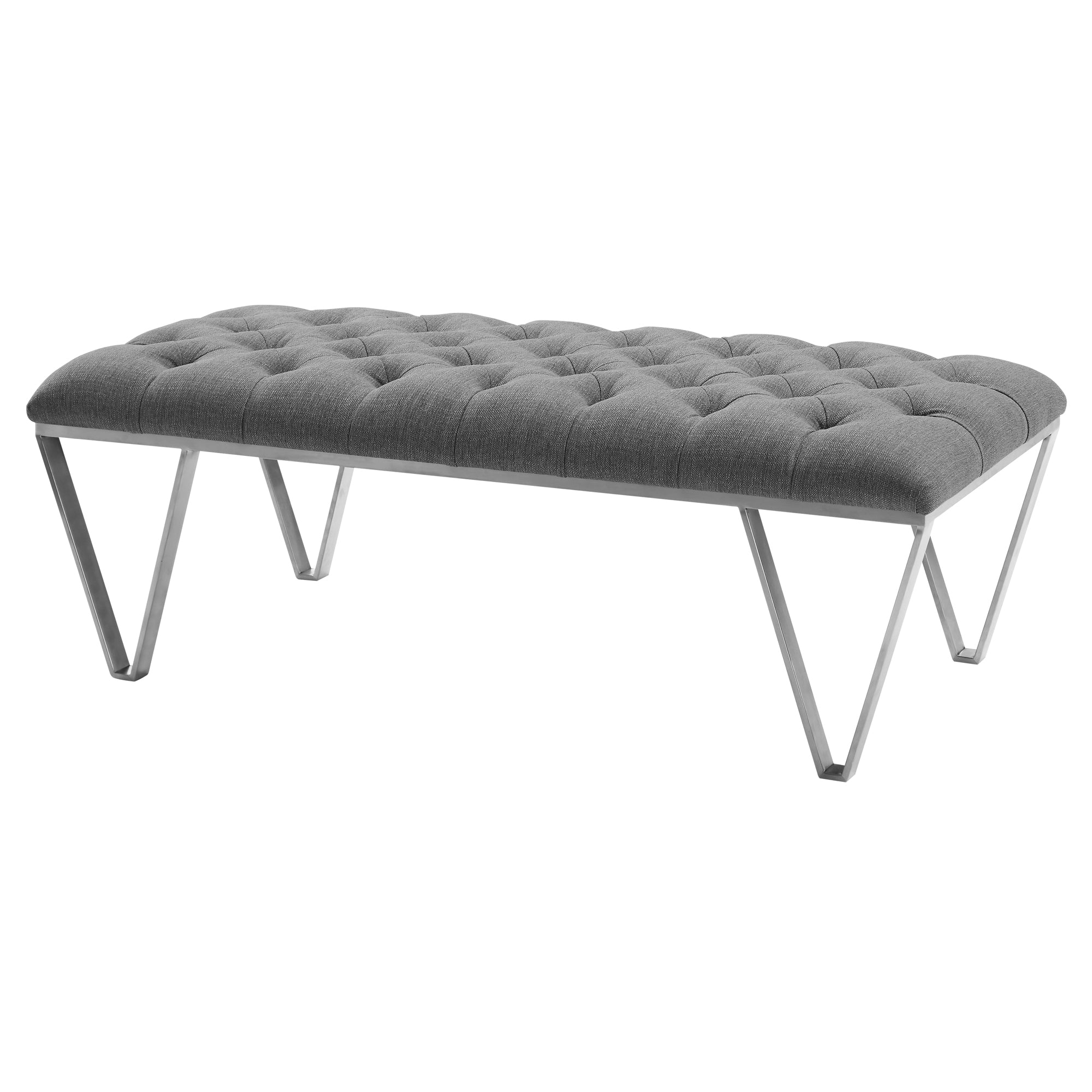 Armen Living Lcsrbegray Serene Contemporary Bench In Brushed Stainless Steel With Grey Fabric
