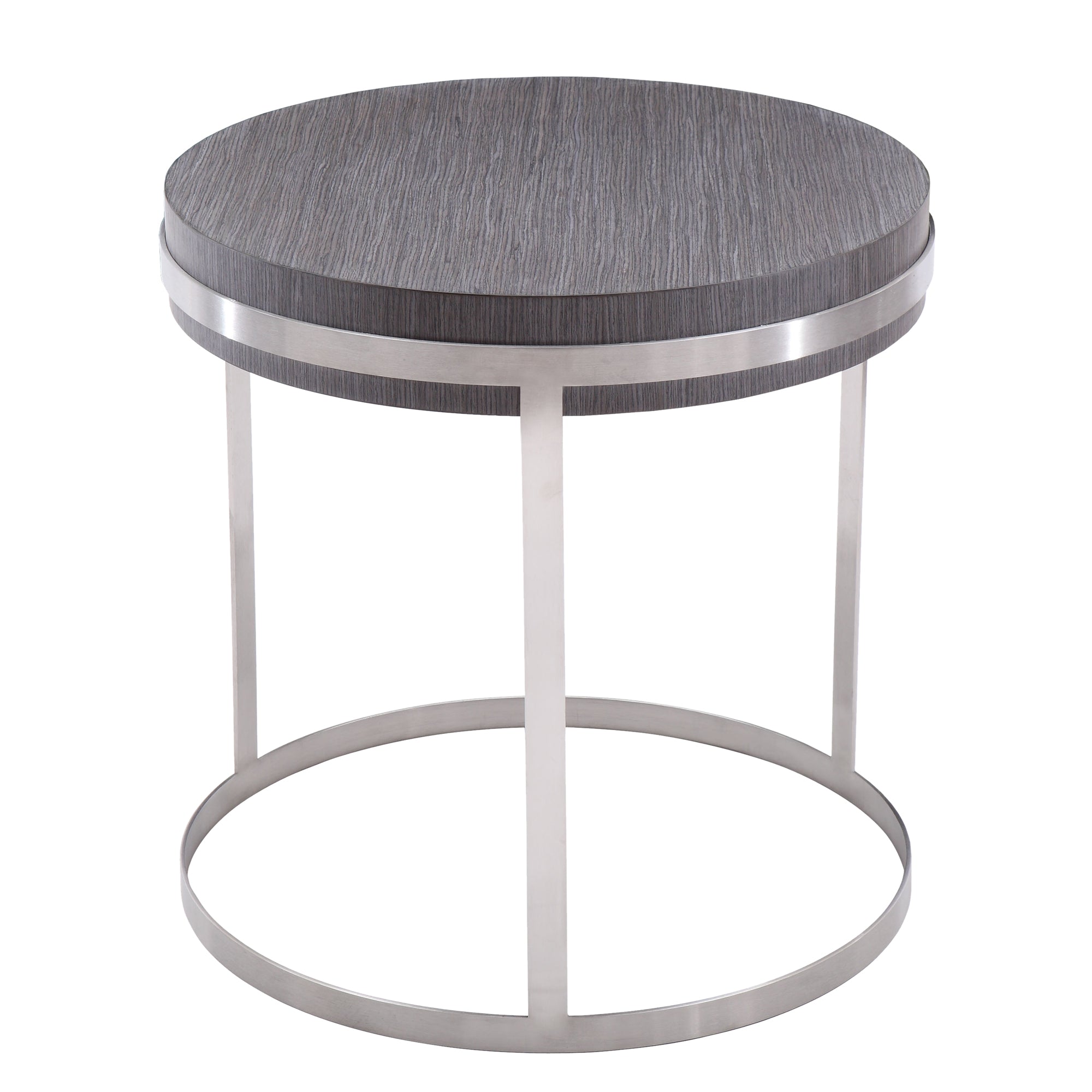 Armen Living Lcsulagr Sunset End Table In Brushed Stainless Steel Finish With Grey Top