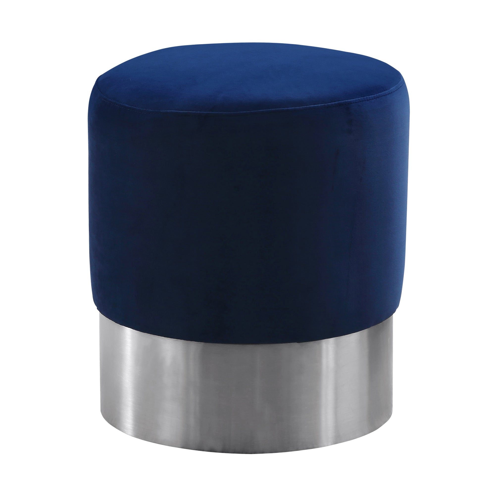 Armen Living Lctbotblue Tabitha Contemporary Round Ottoman In Brushed Stainless Steel With Blue Velvet