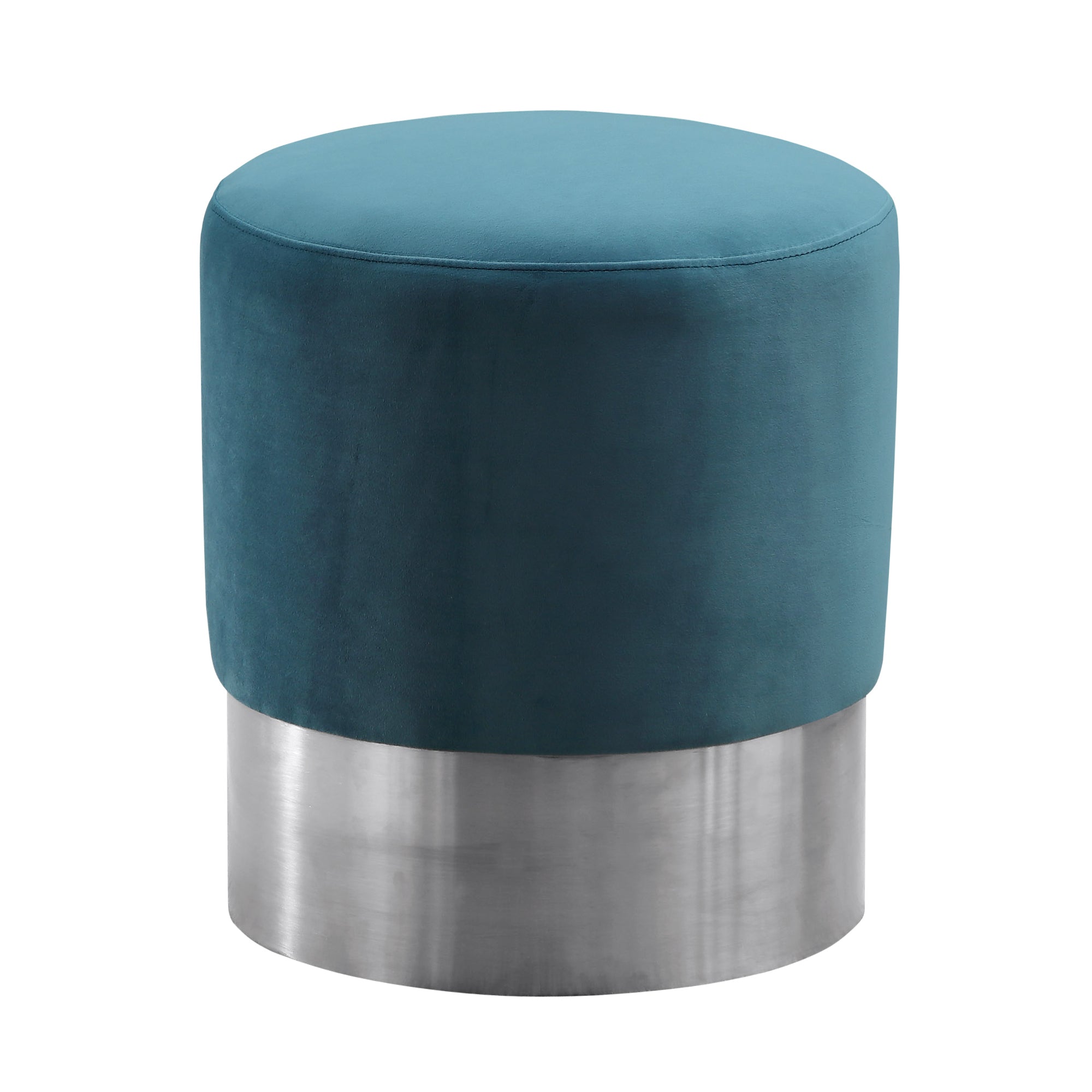 Armen Living Lctbotgreen Tabitha Contemporary Round Ottoman In Brushed Stainless Steel With Green Velvet
