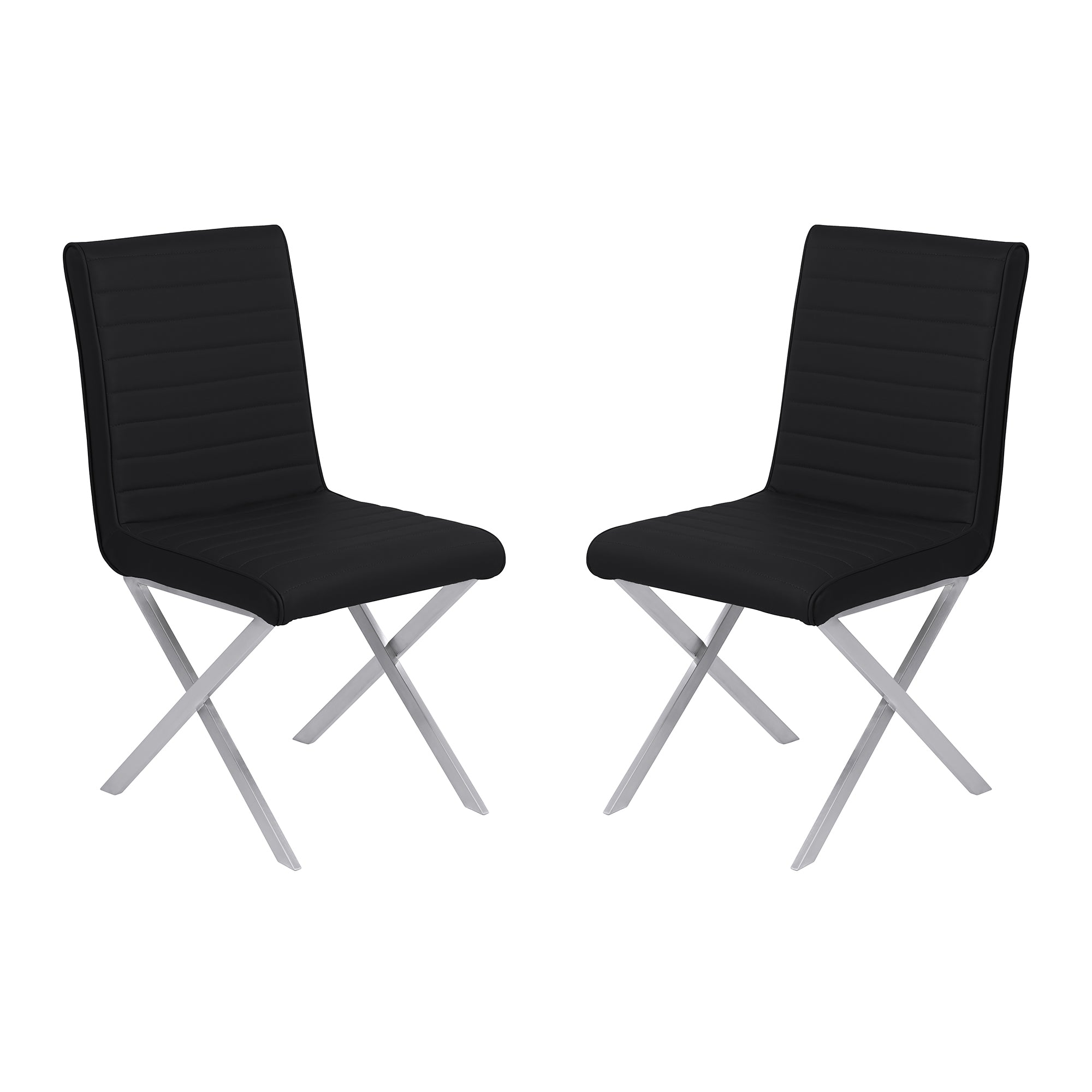 Armen Living Lctesiblbs Tempe Contemporary Dining Chair In Black Faux Leather With Brushed Stainless Steel Finish - Set Of 2