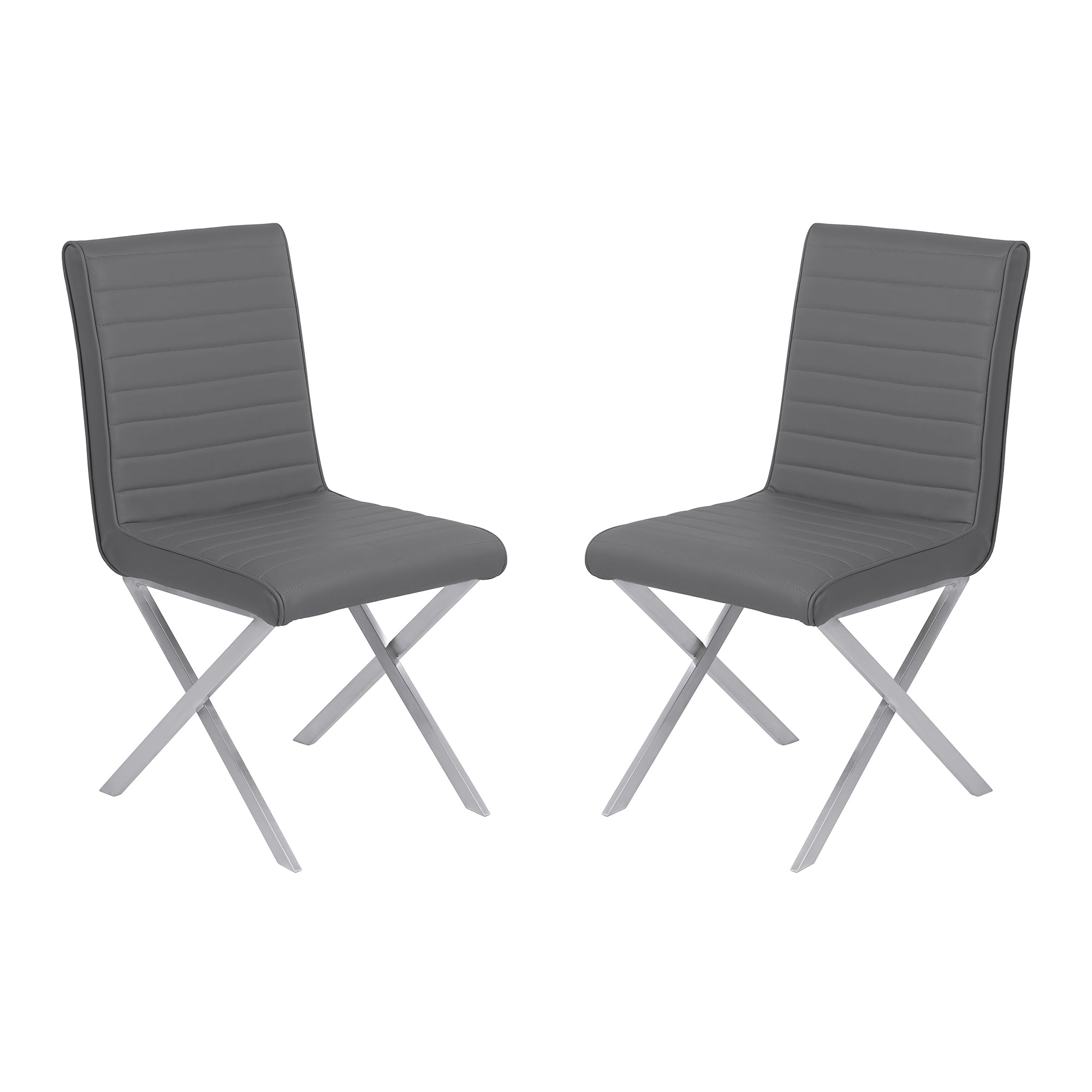 Armen Living Lctesigrbs Tempe Contemporary Dining Chair In Gray Faux Leather With Brushed Stainless Steel Finish - Set Of 2