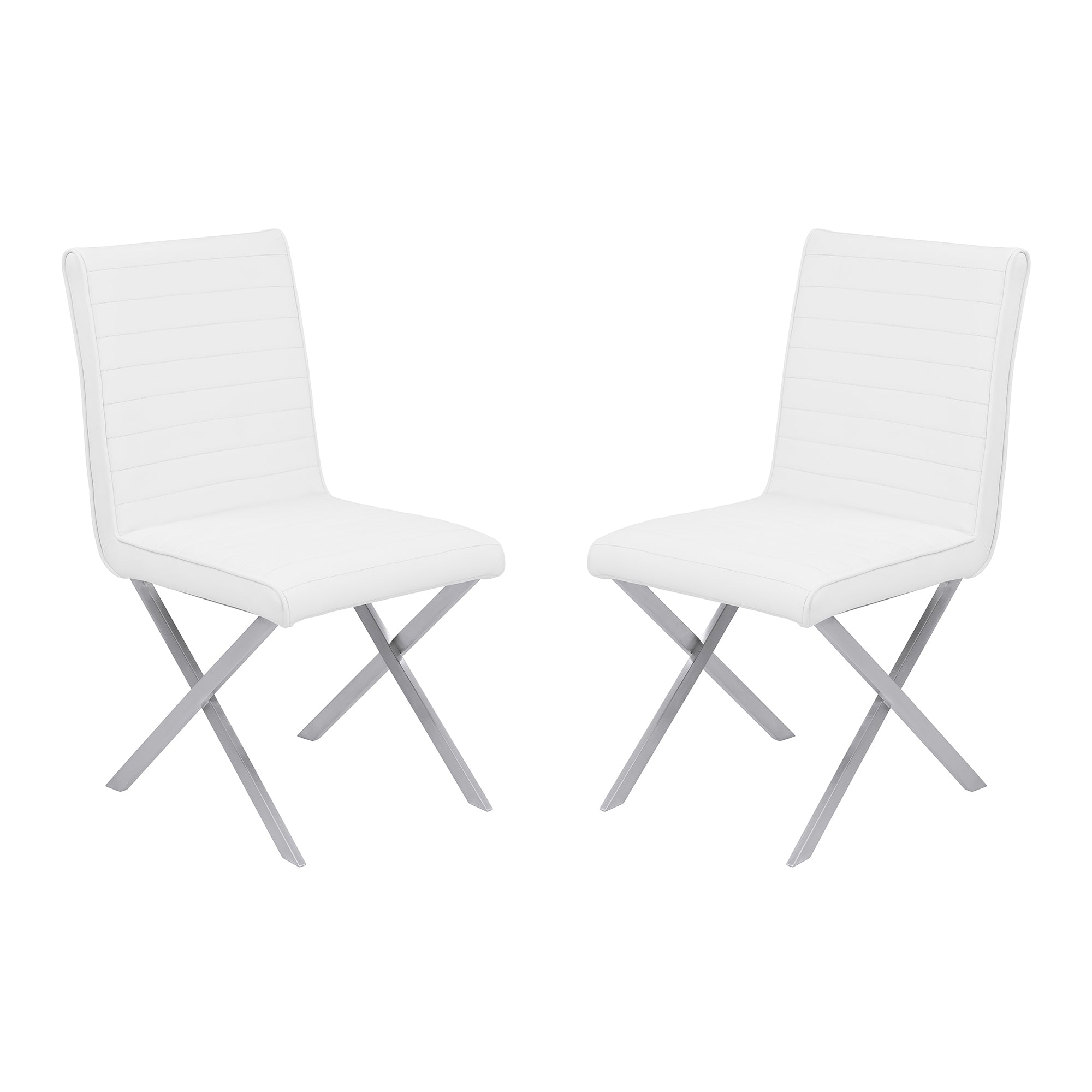 Armen Living Lctesiwhbs Tempe Contemporary Dining Chair In White Faux Leather With Brushed Stainless Steel Finish - Set Of 2