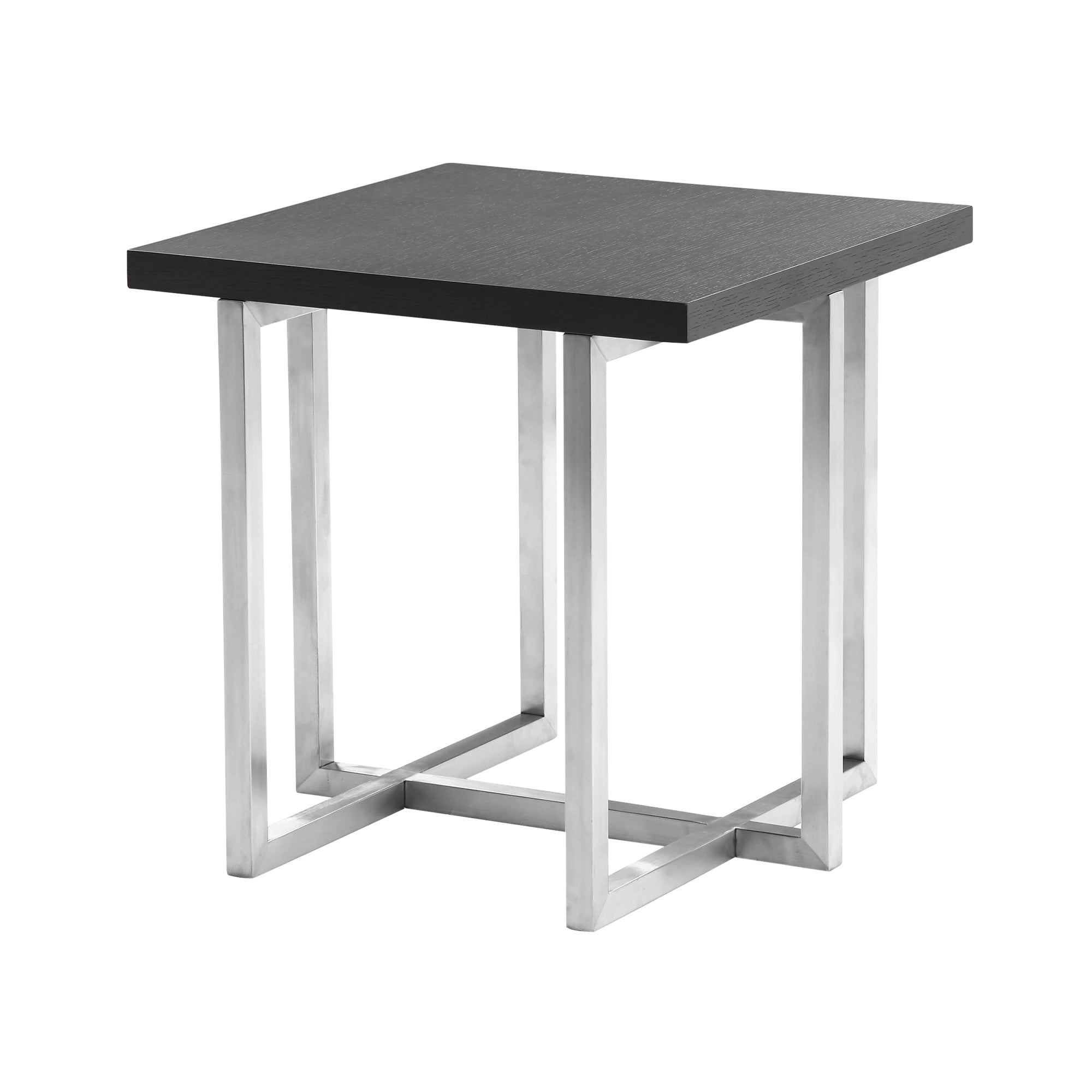 Armen Living Lctplagrbs Topaz Contemporary End Table In Brushed Stainless Steel Finish With Grey Veneer Wood Top