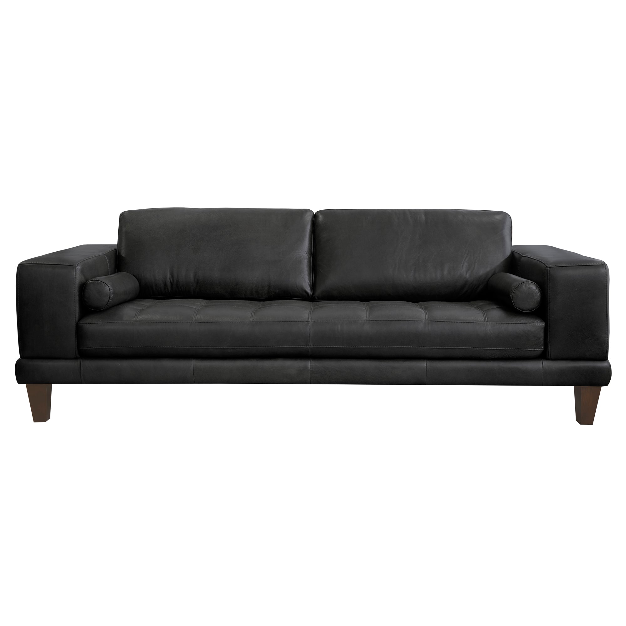 Armen Living Lcwy3black Wynne Contemporary Sofa In Genuine Black Leather With Brown Wood Legs