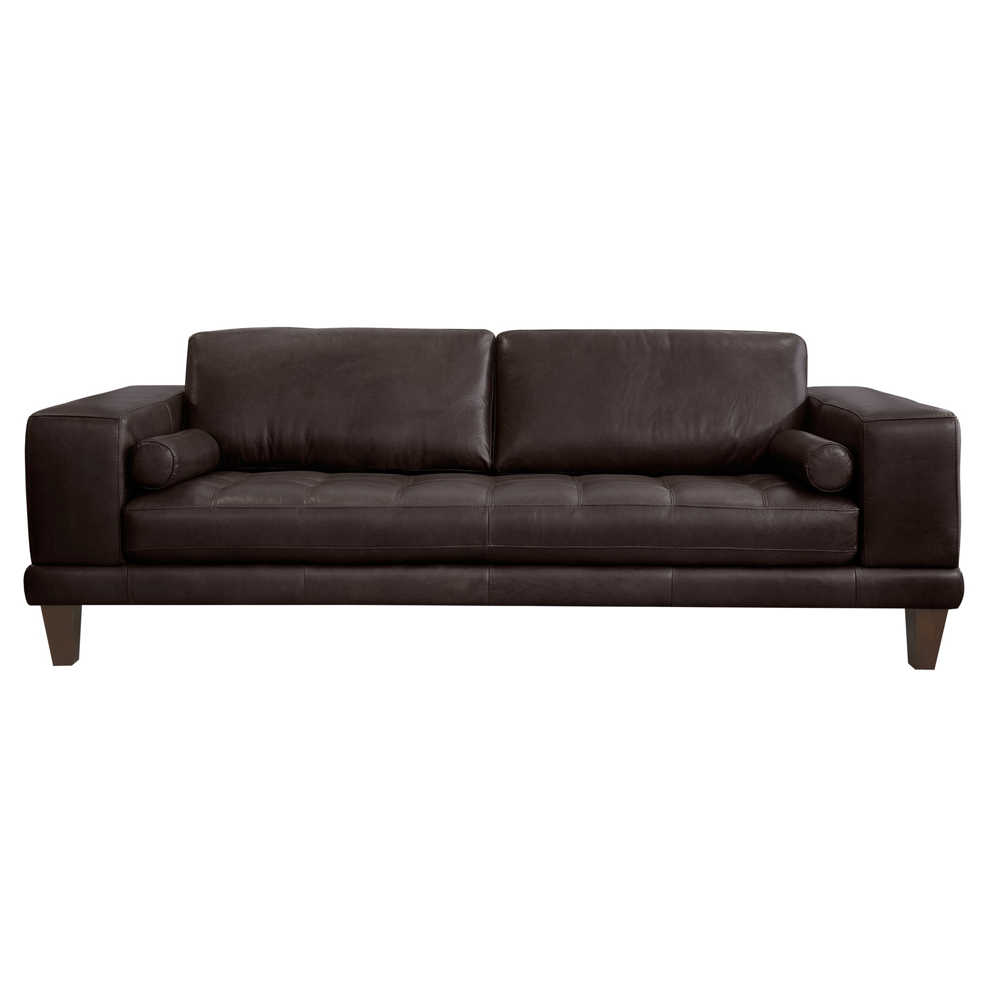 Armen Living Lcwy3brown Wynne Contemporary Sofa In Genuine Espresso Leather With Brown Wood Legs