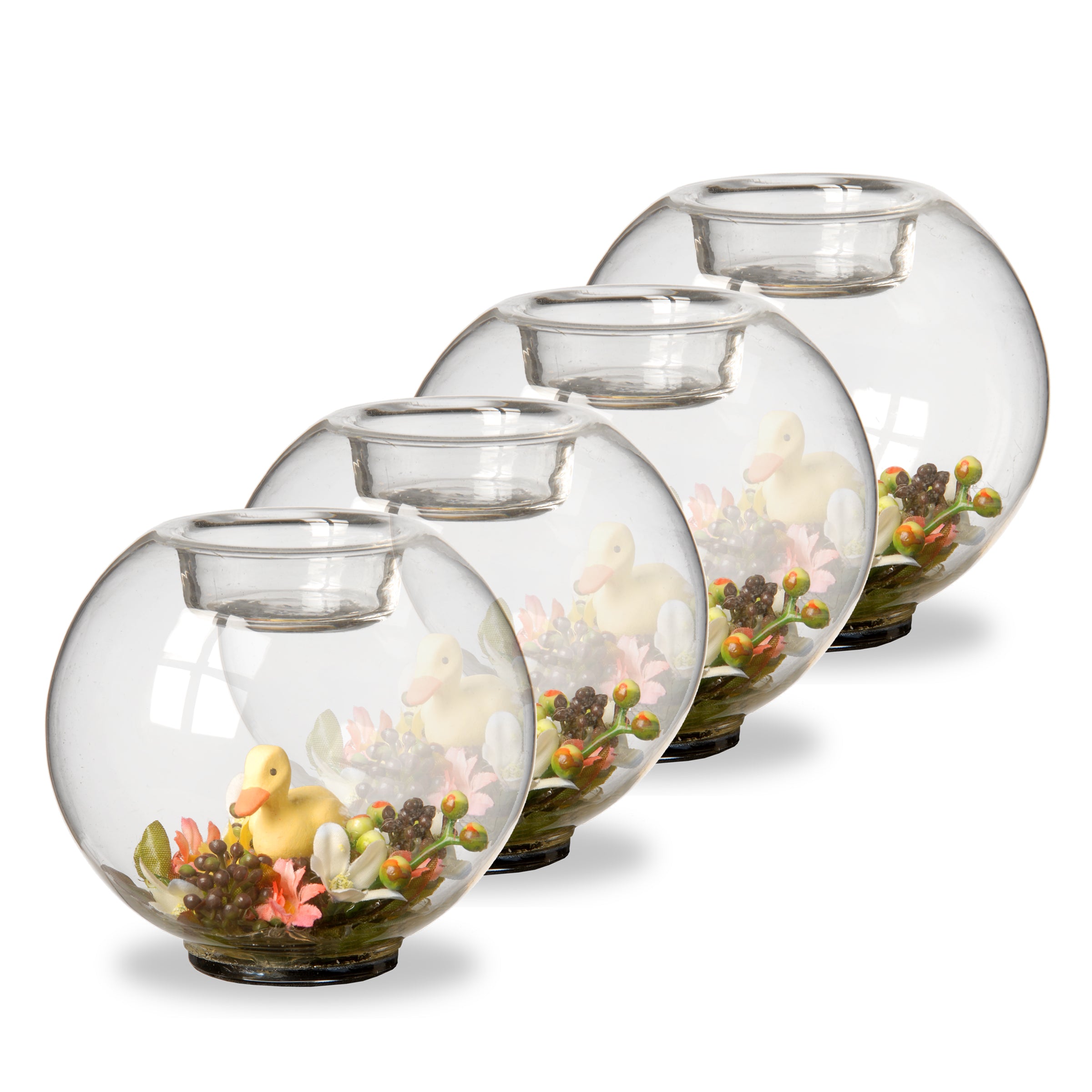 National Tree Set of 4 4 Inch Glass Candle Holders with Rabbit and Mini Assorted Flowers RAE-C030117-1