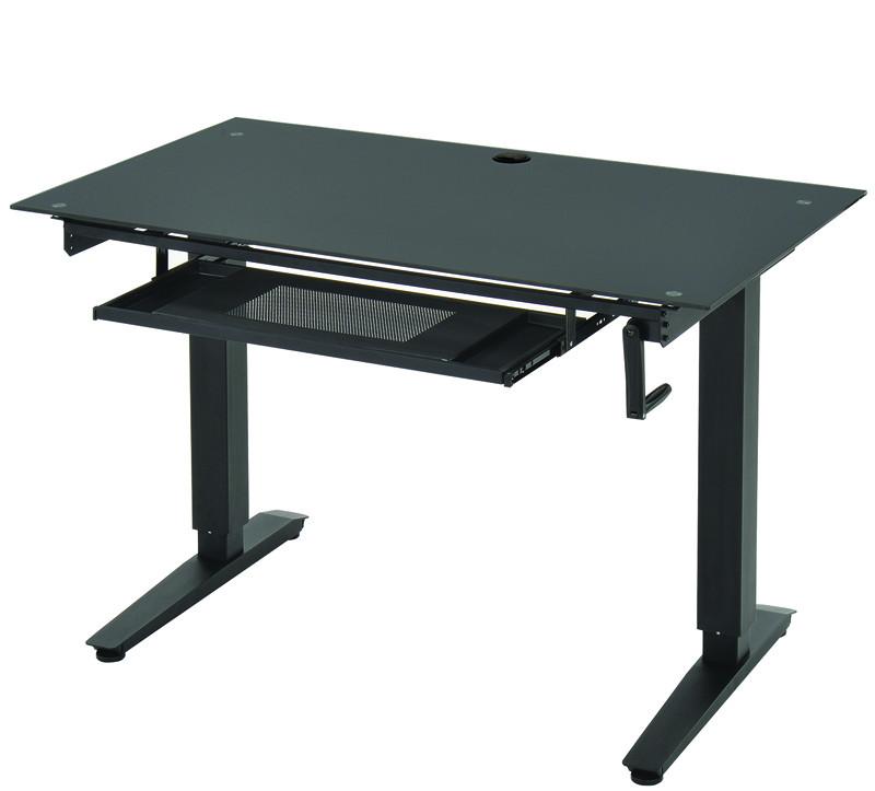 Techni Mobili Rta-3819su-gls Modern Sit-to-stand Tempered Glass Computer Desk With Pull Out Keyboard Panel. Color: Black