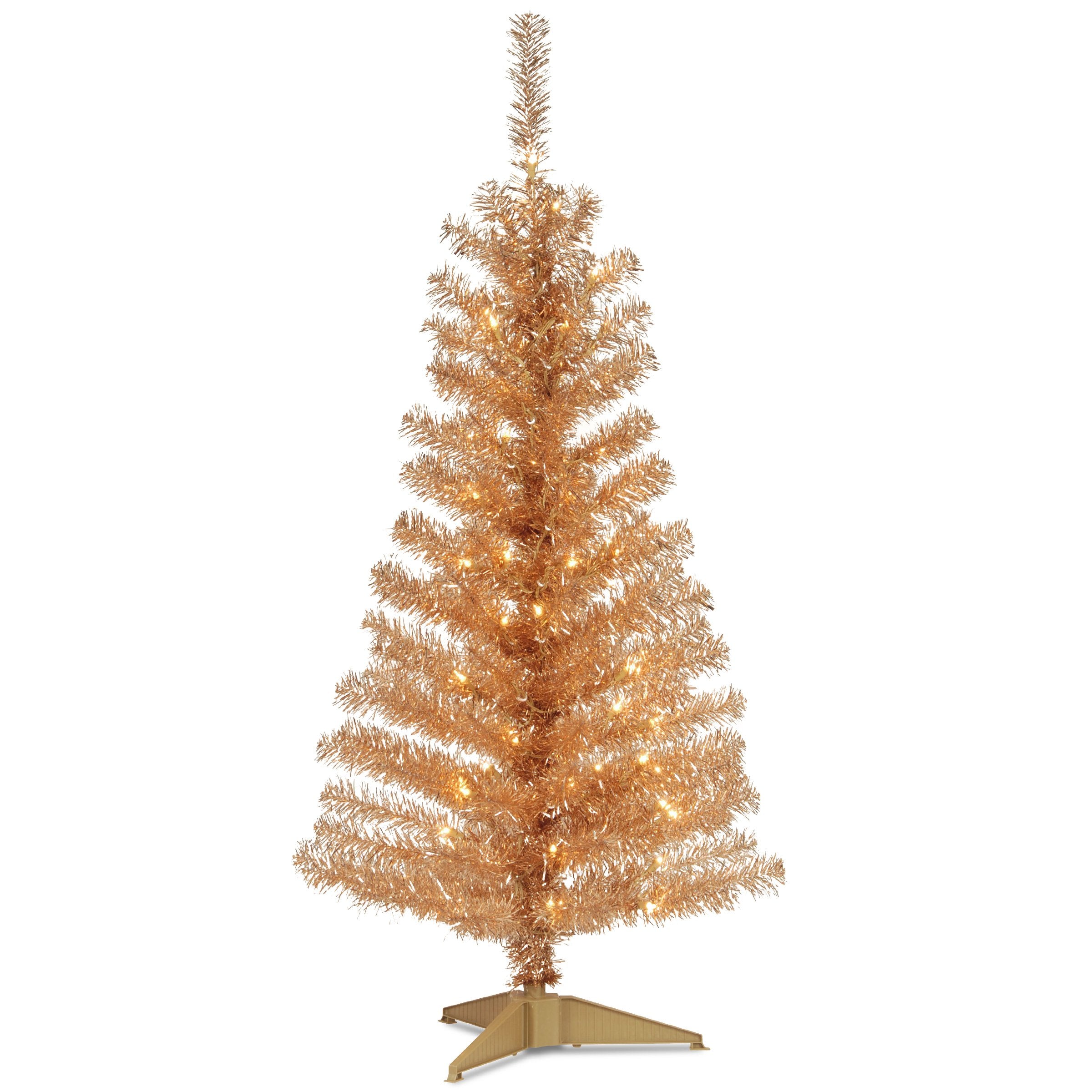 4' Champagne Tinsel Tree with Clear Lights