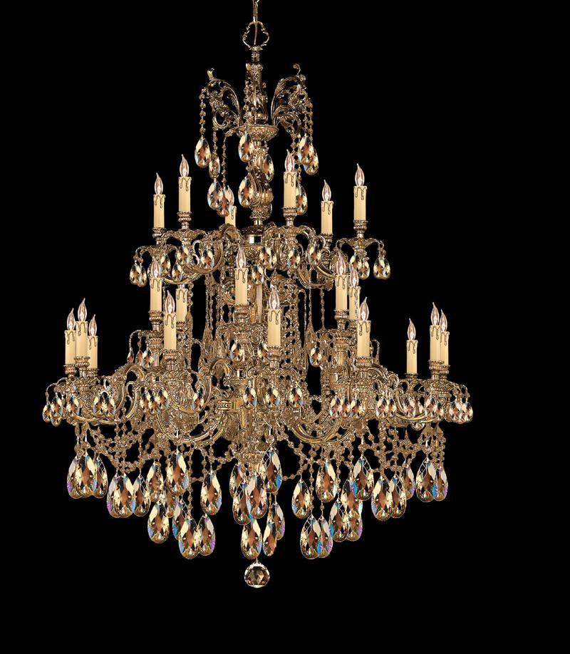 Crystorama Ornate Cast Brass Chandelier Accented with Golden Teak Strass Crystal 18 Lights Olde Brass 2724 OB GTS