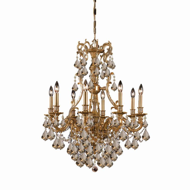 Crystorama Ornate Aged Brass Chandelier Accented with Golden Teak Swarovski Elements Crystal 8 Lights Aged Brass 5148 AG GTS