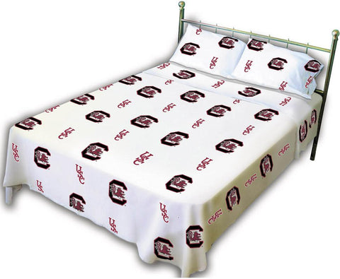 South Carolina Printed Sheet Set Full - White - SCUSSFLW by College Covers