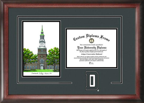 Dartmouth College Gold embossed diploma frame with Campus Images lithograph