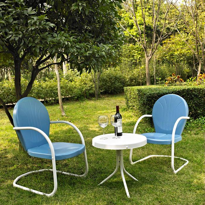 Bayden Hill Ko10004bl Griffith 3 Piece Metal Outdoor Conversation Seating Set - Two Chairs In Sky Blue Finish With Side Table In White Finish