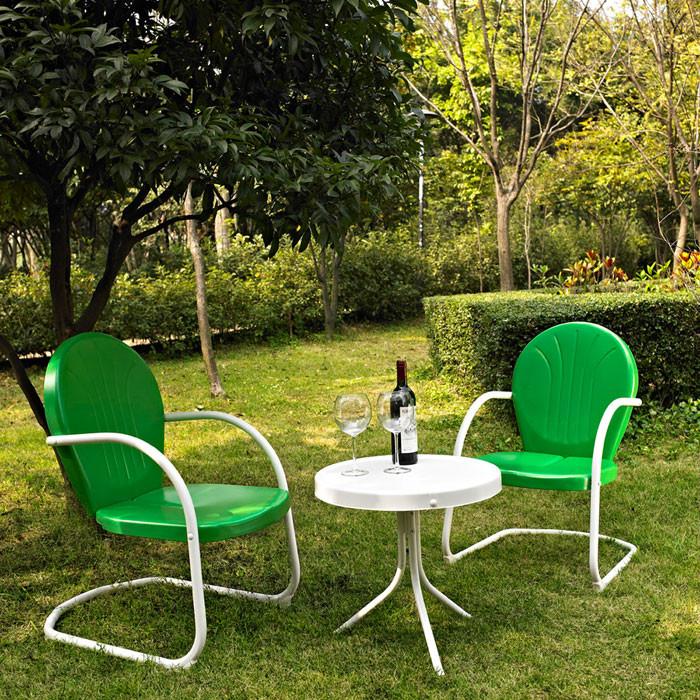 Bayden Hill Ko10004gr Griffith 3 Piece Metal Outdoor Conversation Seating Set - Two Chairs In Grasshopper Green Finish With Side Table In White Finish