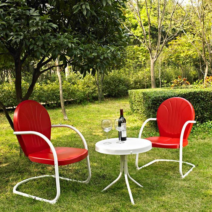 Bayden Hill Ko10004re Griffith 3 Piece Metal Outdoor Conversation Seating Set - Two Chairs In Red Finish With Side Table In White Finish