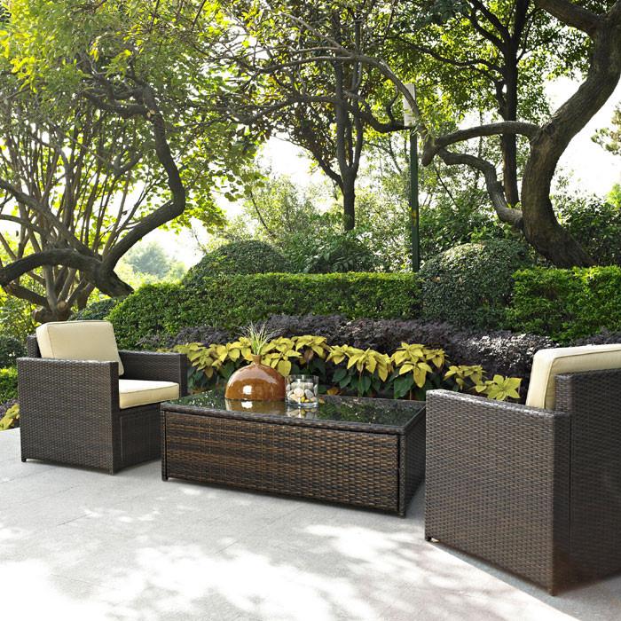 Bayden Hill Ko70004br Palm Harbor 3 Piece Outdoor Wicker Seating Set - Two Outdoor Wicker Chairs & Glass Top Table