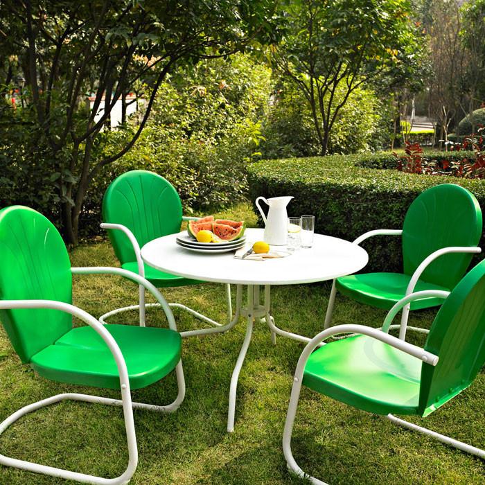 Bayden Hill Kod1001wh Griffith Metal 40" Five Piece Outdoor Dining Set - 40" Dining Table In White Finish With Grasshopper Green Finish Chairs
