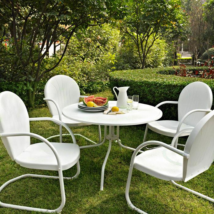 Bayden Hill Kod1004wh Griffith Metal 40" Five Piece Outdoor Dining Set - 40" Dining Table In White Finish With White Finish Chairs