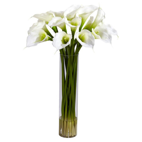 Nearly Natural 1251-CR Calla Lilly With Cylinder Silk Flower Arrangement
