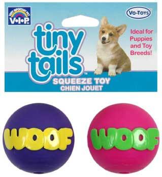 2 Quantity Of Vinyl Tiny Tails Dog Toy Squeaky Woof Balls 2.5" 2pk