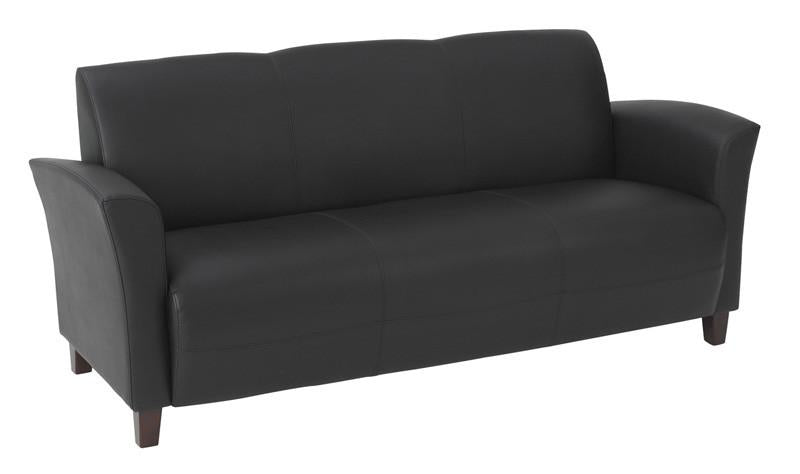 Office Star Osp Furniture Sl2273ec3 Black Eco Leather Sofa With Cherry Finish Legs. Rated For 675 Lbs Of Distributed Weight. Shipped Semi K/d.
