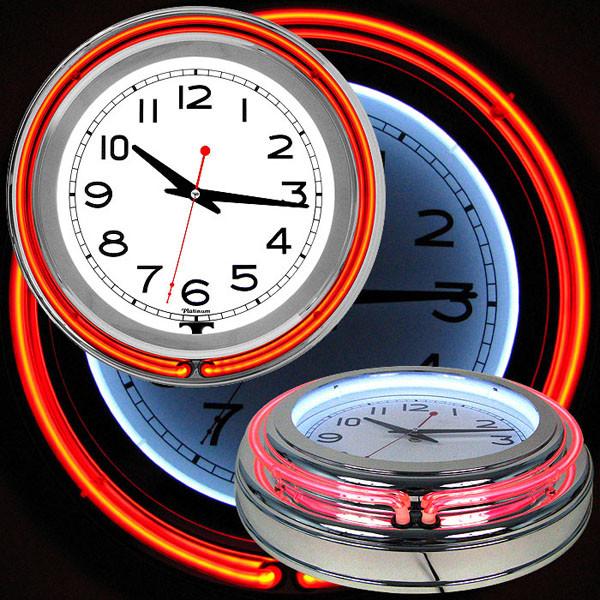 14 Inch Double Ring Neon Clock Red Orange Outer White Inner
