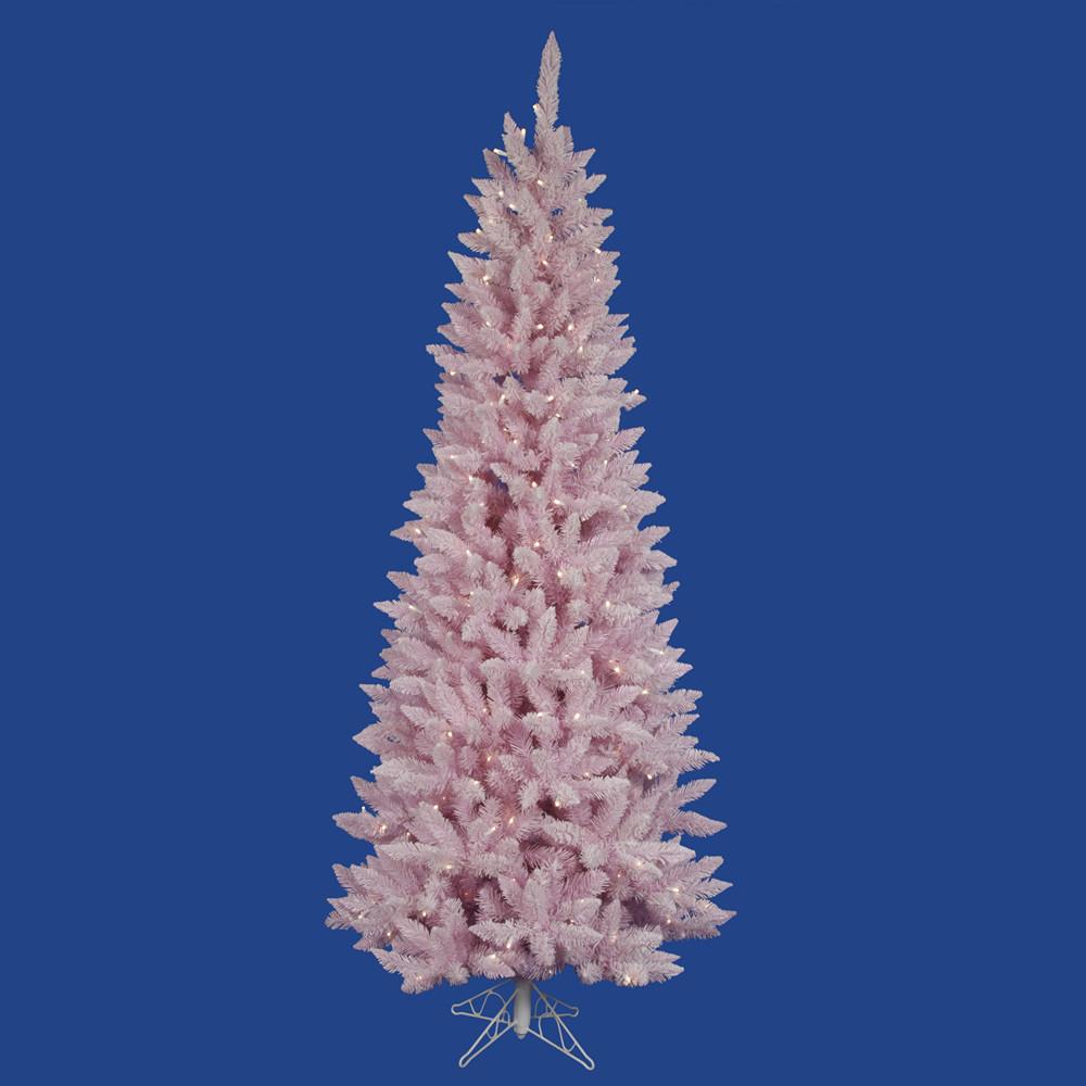 28 Vickerman A101536LED Flocked Pink Spruce Flocked Pink on Pink Christmas Tree