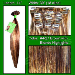 Pro-Extensions PRST-14-427 #4/27 Dark Brown w/ Godlen Blonde Highlights - 14 inch