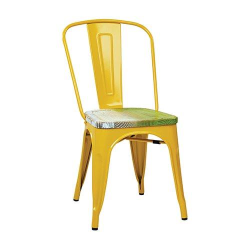 Osp Designs Brw2910a4-c307 Bristow Metal Chair With Vintage Wood Seat, Yellow Finish Frame & Pine Alice Finish Seat, 4 Pack