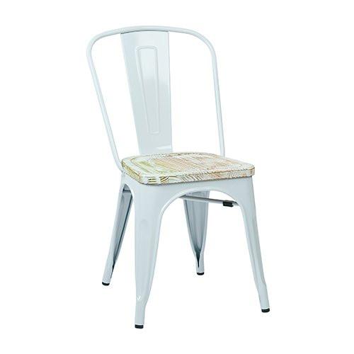 Osp Designs Brw2911a2-c305 Bristow Metal Chair With Vintage Wood Seat,white Finish Frame & Pine Irish Finish Seat, 2-pack