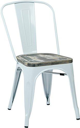 Osp Designs Brw2911a2-c306 Bristow Metal Chair With Vintage Wood Seat, White Finish Frame & Ash Crazy Horse Finish Seat, 2-pack