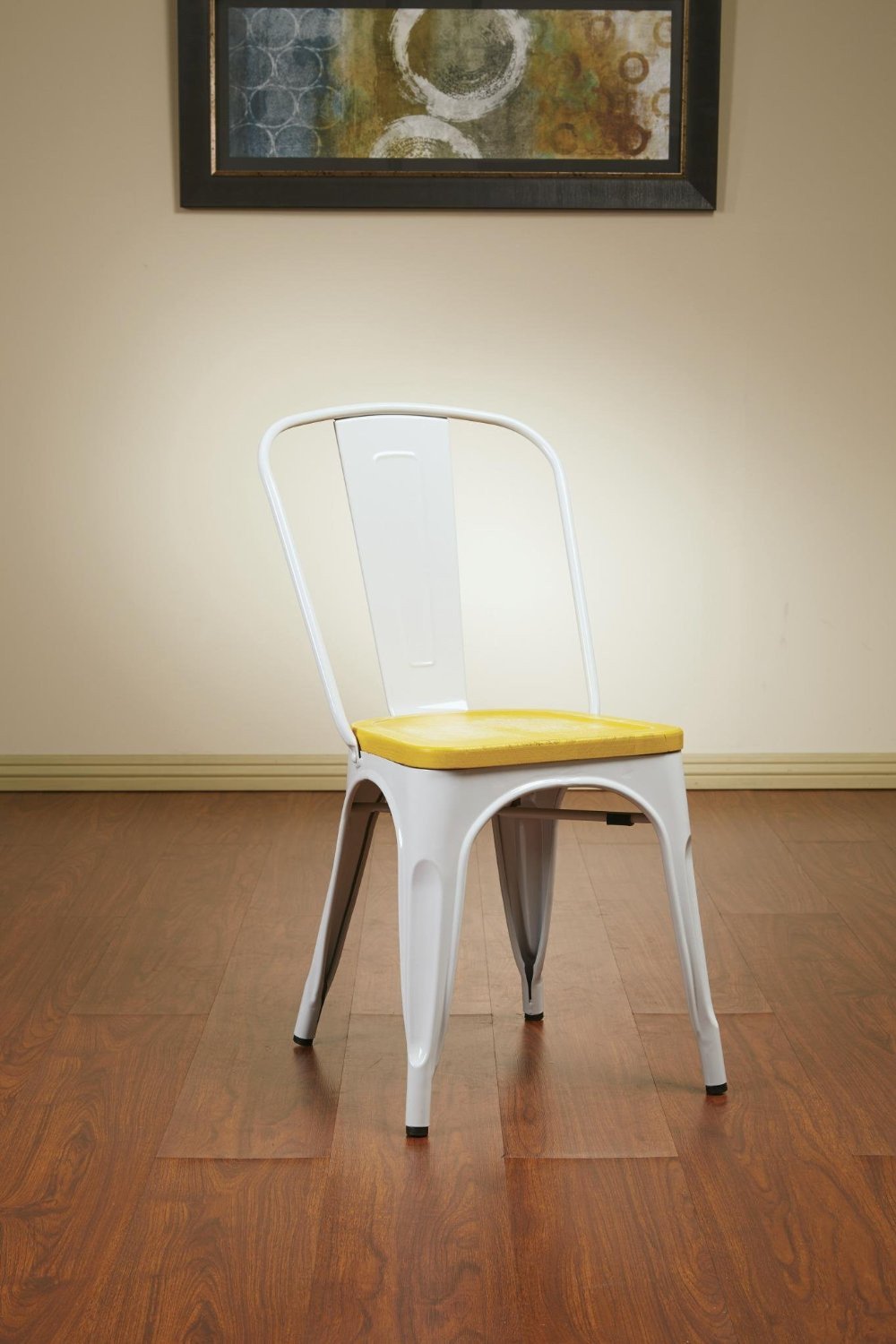 Osp Designs Brw2911a4-c308 Bristow Metal Chair With Vintage Wood Seat, White Finish Frame & Ash Yellowstone Finish Seat