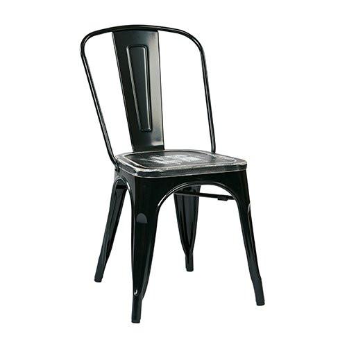 Osp Designs Brw293a4-c306 Bristow Metal Chair With Vintage Wood Seat, Black Finish Frame & Ash Crazy Horse Finish Seat, 4 Pack