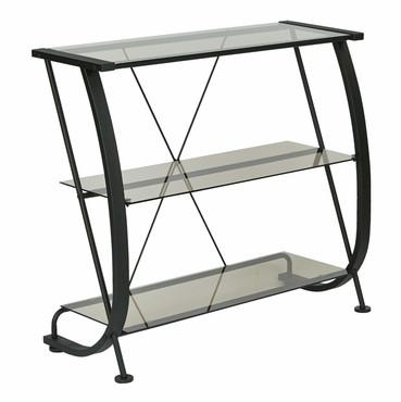 Pro-line Ii / Osp Designs Hzn27 Horizon 3 Shelf Bookcase With Black Powder Coated Metal Frame & Clear Tempered Glass Shelves.