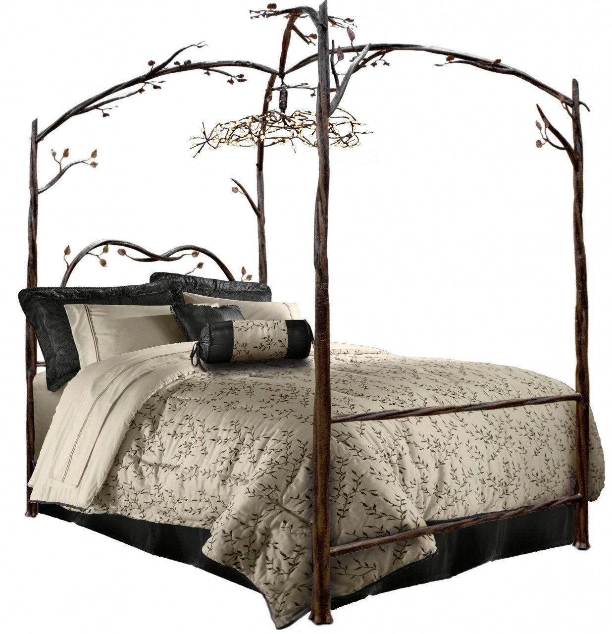 Stone County Ironworks 914 337 Enchanted Forest Canopy Bed hand rubbed copper w copper accent California King without chandelier