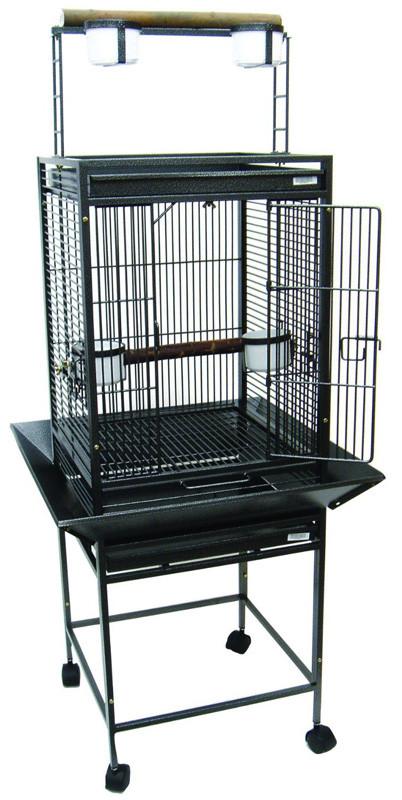 Yml Group Wi18as Wi18 1/2" Bar Spacing Play Top Wrought Iron Parrot Cage - 18"x18" In Antique Silver