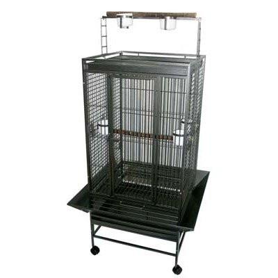 Yml Group Wi24as Wi24 3/4" Bar Spacing Play Top Wrought Iron Parrot Cage - 24"x22" In Antique Silver