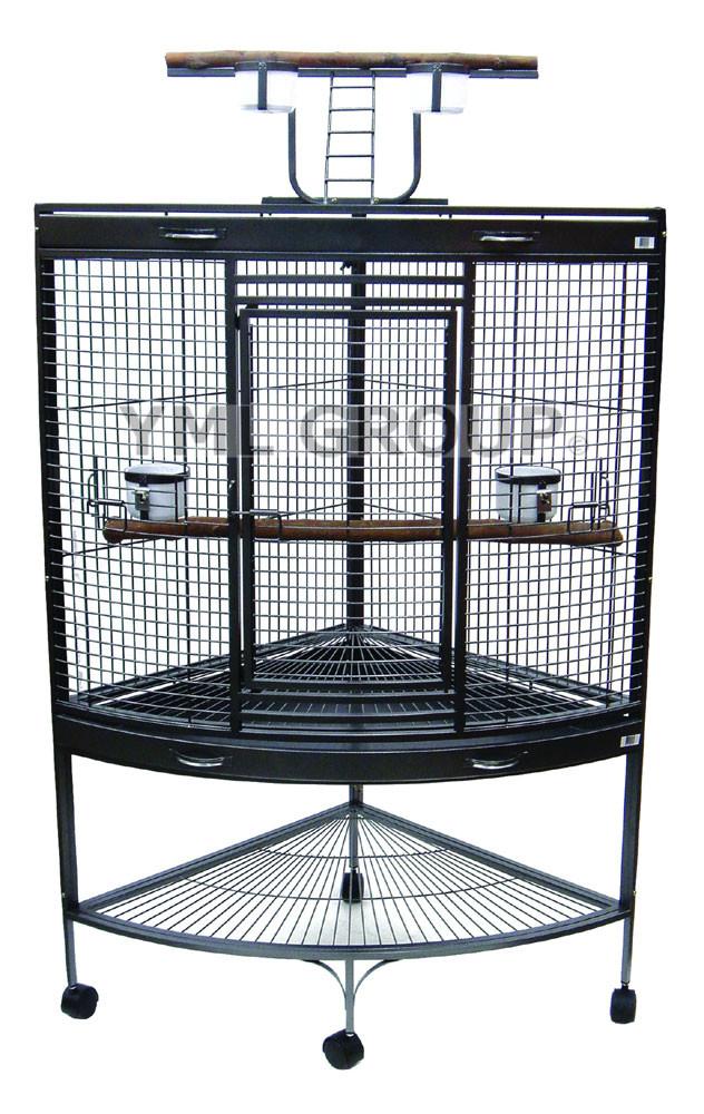 Yml Group Wi37cas 3/4" Bar Spacing Corner Wrought Iron Parrot Cage - 37"x26.5x62" In Antique Silver