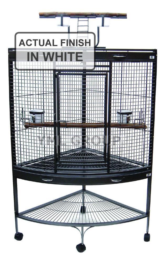 Yml Group Wi37cwht 3/4" Bar Spacing Corner Wrought Iron Parrot Cage - 37"x26.5x62" In White