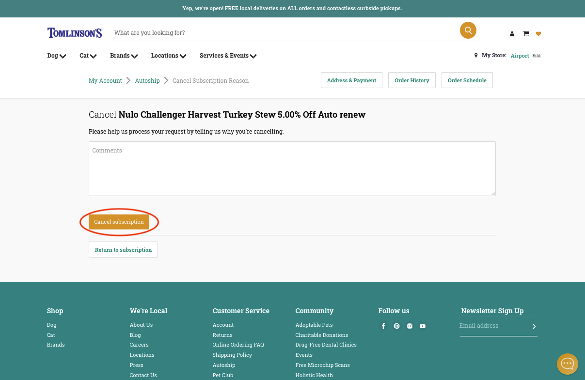 Cancellation Reason on Desktop
