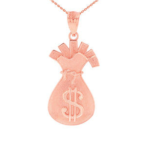 Money Bag Filled with Cash Pendant in Gold