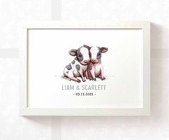 Cow Twin Baby Name Birth Date Print