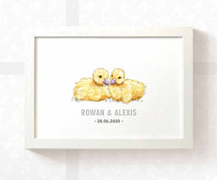 Duckling Twin Baby Name Birth Date Print